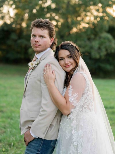 Bride and groom kissing