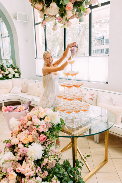 Bride and groom walk up memorial steps at their DC wedding