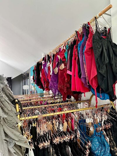 Various clothing items including lingerie available for clients at Boudoir by Amy