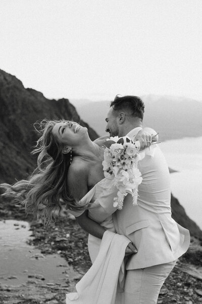 Eunice and Robbie during their Queenstown wedding shoot, captured by Melissa Clark Photography — a Queenstown wedding photographer specializing in romantic, editorial-style imagery.