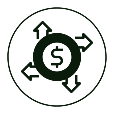 icon with four arrows and dollar sign in center