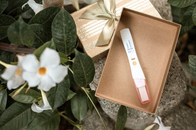 Positive pregnancy test in a box