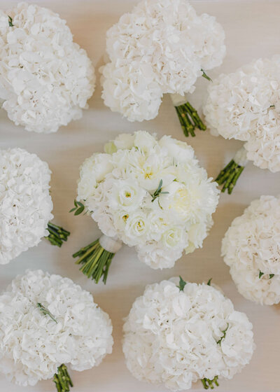 White Hydrangea Bridal Bouquets | Wedding Flat Lay