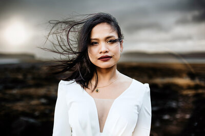dramatic portrait of a bride in Iceland