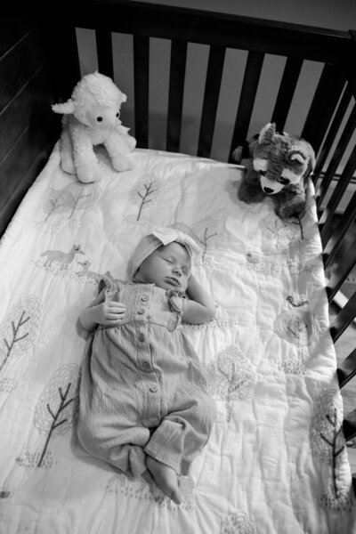 Black & White Photo of baby in crib | Newborn Photography Session