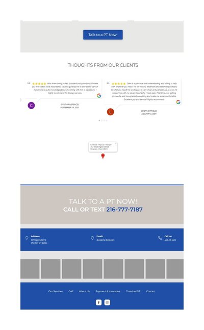 Second before image of Chardon Performance Therapy’s website, illustrating the earlier layout.