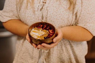 Fertility nutrition yogurt, granola and fruit bowl.