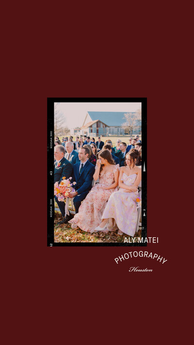 Aly Matei wedding photo and stamp logo on a maroon background