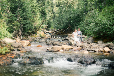 mountain river brook in national park mount rainier wedding couple