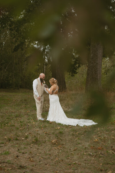 Couple reading vows on the intimate wedding day