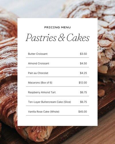 social media template for bakeries and restaurants - pricing menu