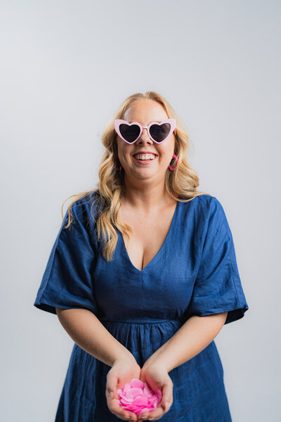 Amy Hart with pink confetti