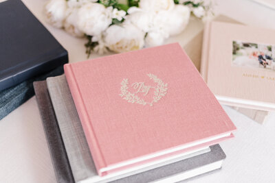 pink linen photo album