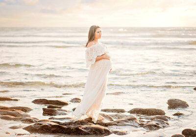 Maternity session during sunset at a San Diego beach