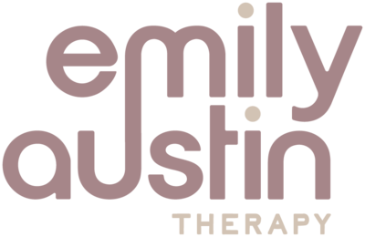 Primary logo for Emily Austin Therapy in mauve with tan accents.