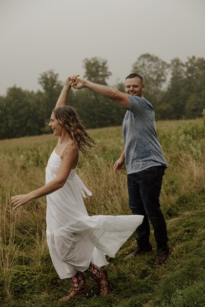 bride and groom hold hands after wedding in new hampshire