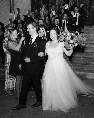 Wedding sendoff on the stairs of their ceremony venue