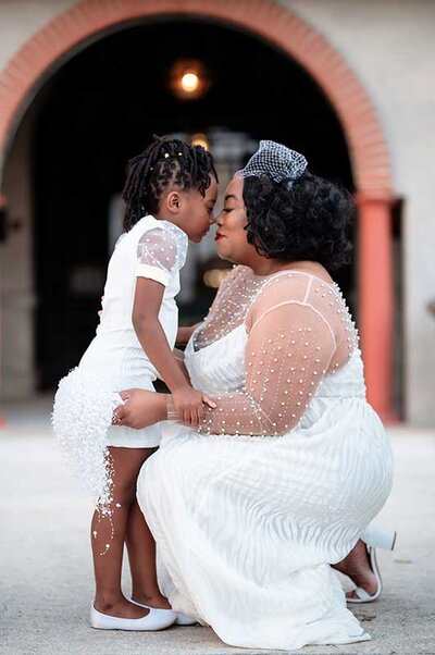 Bride and daughter on wedding day at Omni Amelia Island
