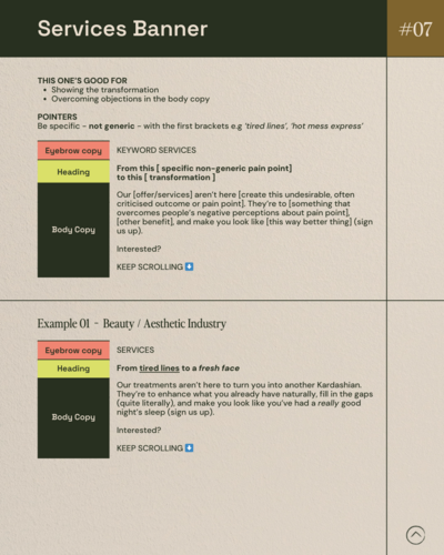 example website copy template makeover your websites personality services banner