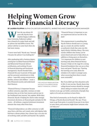 Nycole Freer is Featured in Alpha Chi Omega's The Lyre Magazine: "Helping Women Grow Their Financial Literacy