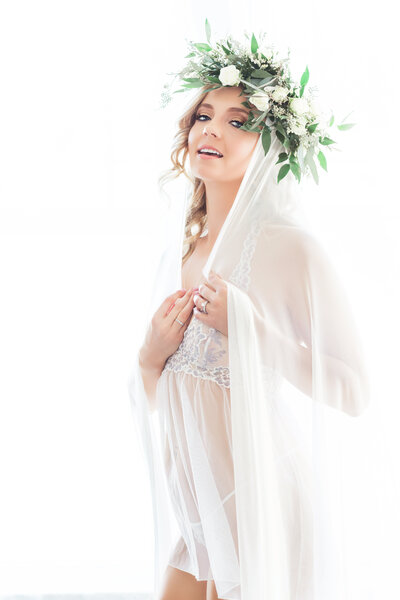 bridal boudoir with flower crown
