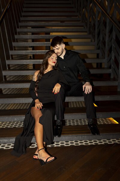 Luxury engagement session at upscale Springfield MO hotel with nostalgic warmth, a modern feel, and romantic vibes.