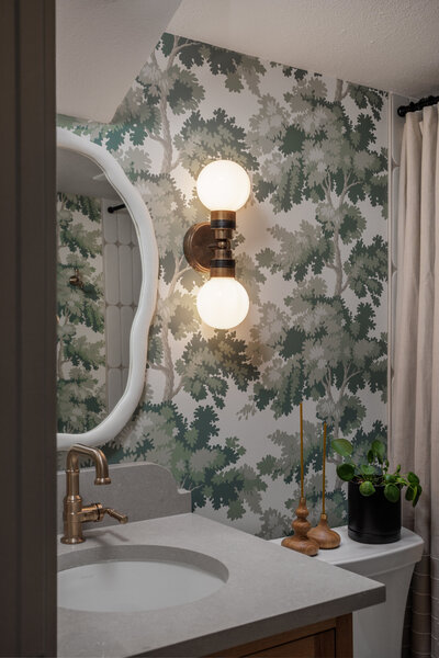 a playful, organic modern guest bathroom