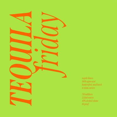 Tequila Friday branding shown in orange with a lime background