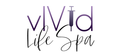 Modern sans serif text for the word "vIVID" and script font for "Life Spa"
