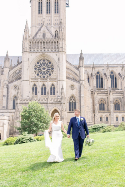 Bride and groom photo at National Cathedral