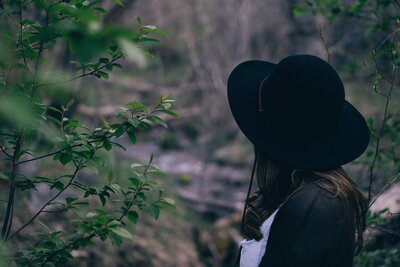 woman looking at images 