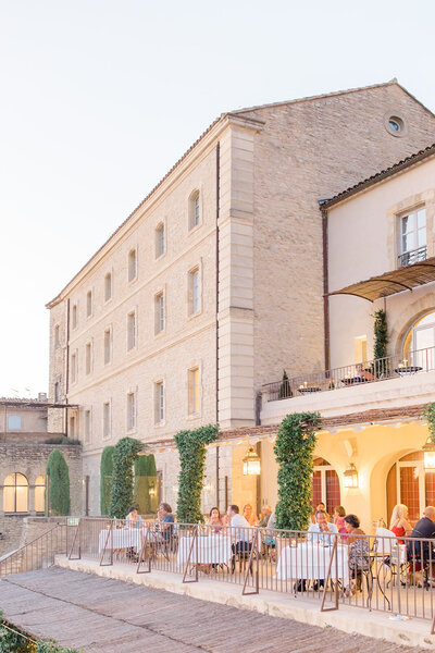 Bastide de Gordes luxury resort dining on a romantically lit terrace