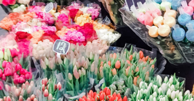 An image of fresh flowers taken at Melbourne's iconic, open air market called Preston Market.