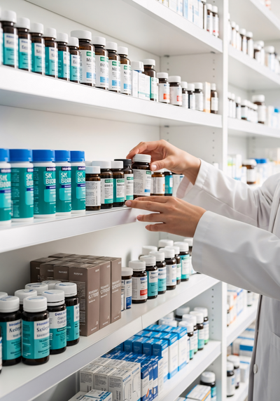 healthcare agency growth consultant London / UK putting medicals on shelf