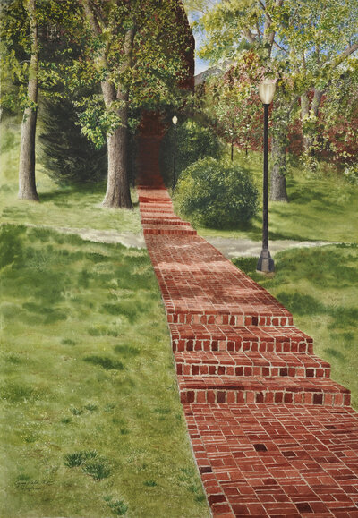 Cross Walk Watercolor Painting at Baylor School in Chattanooga by Alan Shuptrine