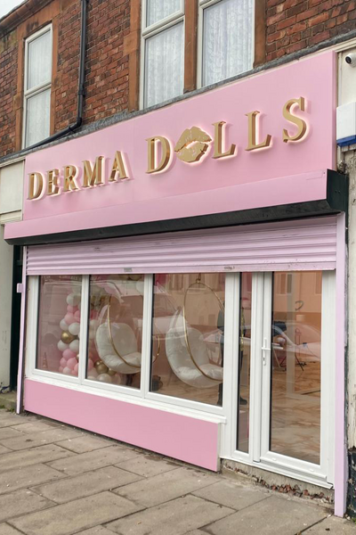 Pink and gold illuminated built up letters for beauty salon