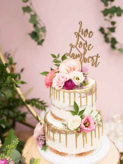 Wedding cake with decorative toppers