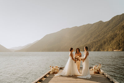 brides getting married at lake crescent