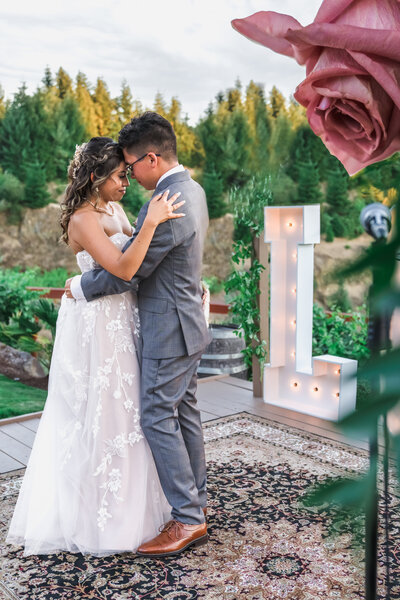 First dance for a young couple . A romantic  photo during a Hispanic traditional wedding in Sonoma, California