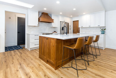 Custom kitchen design featuring semi-custom cabinetry, curated materials, and functional space planning.