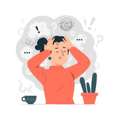 Illustrated PA student feeling confused and overwhelmed after failing the PANCE