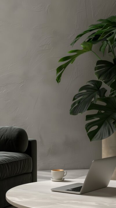 laptop and plant and coffee