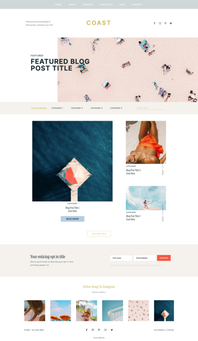 Coast Showit Template by Salt & Spruce Co - Blog - Desktop