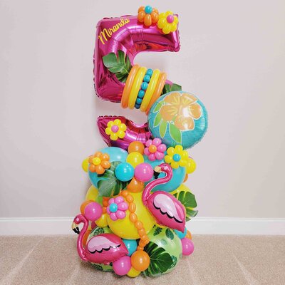 Our Standard Balloon Bouquet featuring flamingos and flowers at Air with Flair Decor. The celebrations with this delightful balloon arrangement, adding a touch of tropical flair to any occasion.