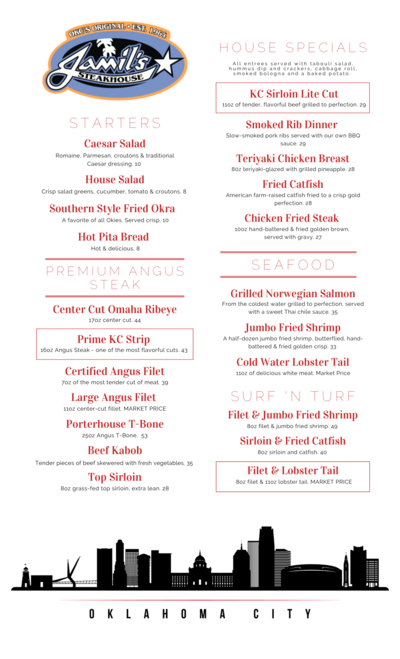 Oklahoma menu restaurant designed by Oklahoma graphic designer.
