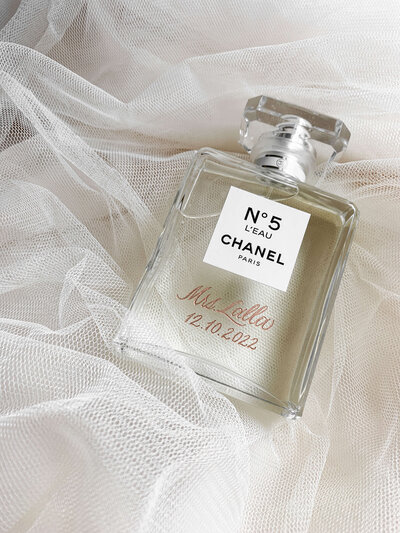 Etched Chanel perfume with bride's name