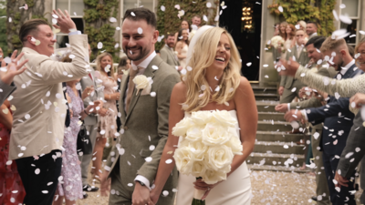 Confetti shot of couple at Carlowrie Castle Scotland