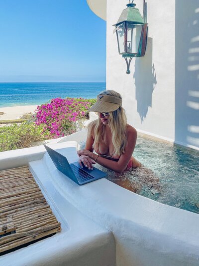 working by the hot tub