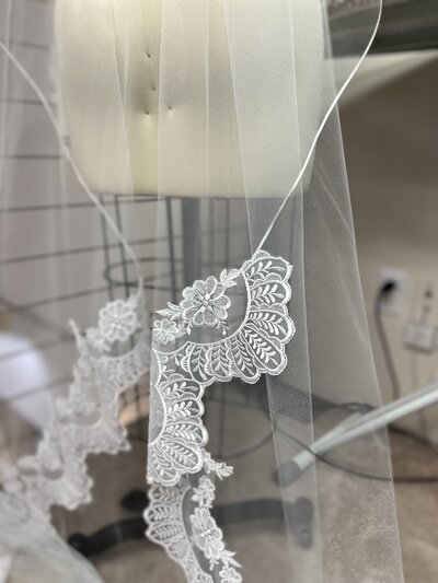 Vintage heirloom lace from a bridal gown restyled into a modern bridal veil