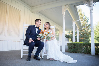 bride and groom in sunflowers at Dyments Glen Drummond Farm